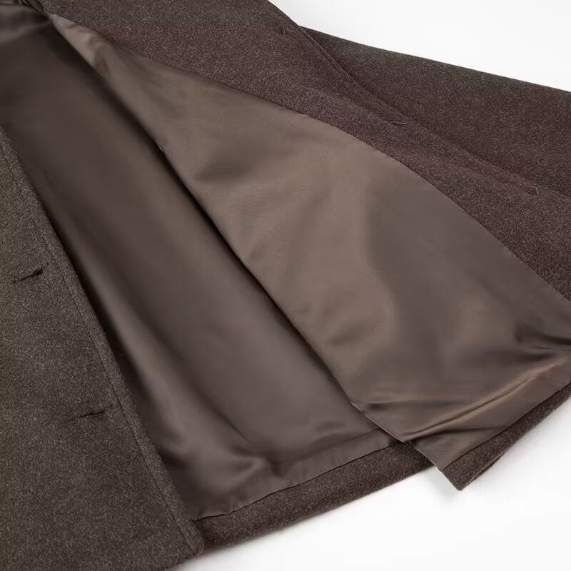 Langry fashion brown woolen short coat with satin lining and pockets