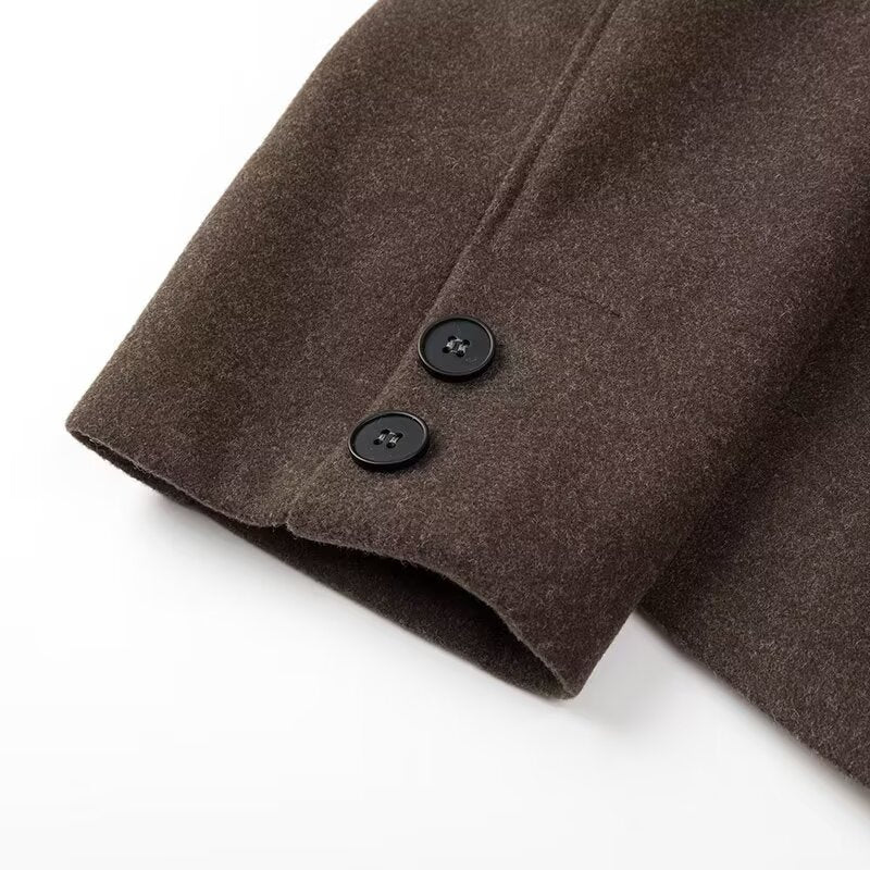Casual langry fashion brown wool short coat with black buttons and cuffs
