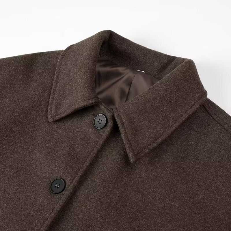 Langry fashion brown wool casual short coat with buttons and collar