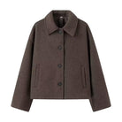 Casual Langry woolen short coat in brown with buttons and pockets
