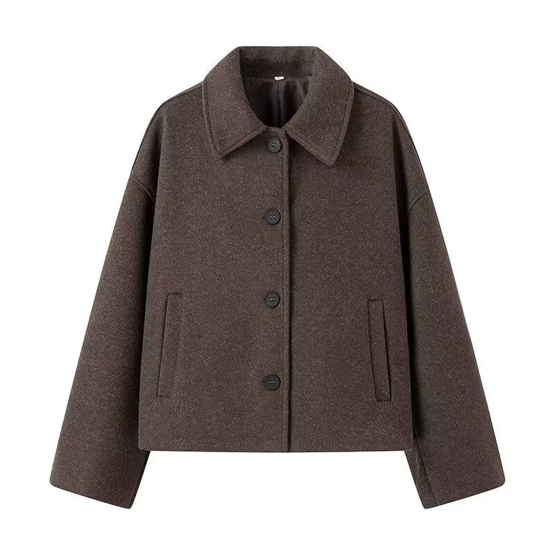 Casual Langry woolen short coat in brown with buttons and pockets