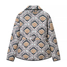 Langry fashion patterned winter coat with geometric black, white, gold designs