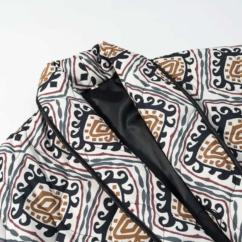 Langry fashion winter printed contrast cotton-padded coat with geometric quilted patterns in beige, brown, blue, red, white, gray, and black trim