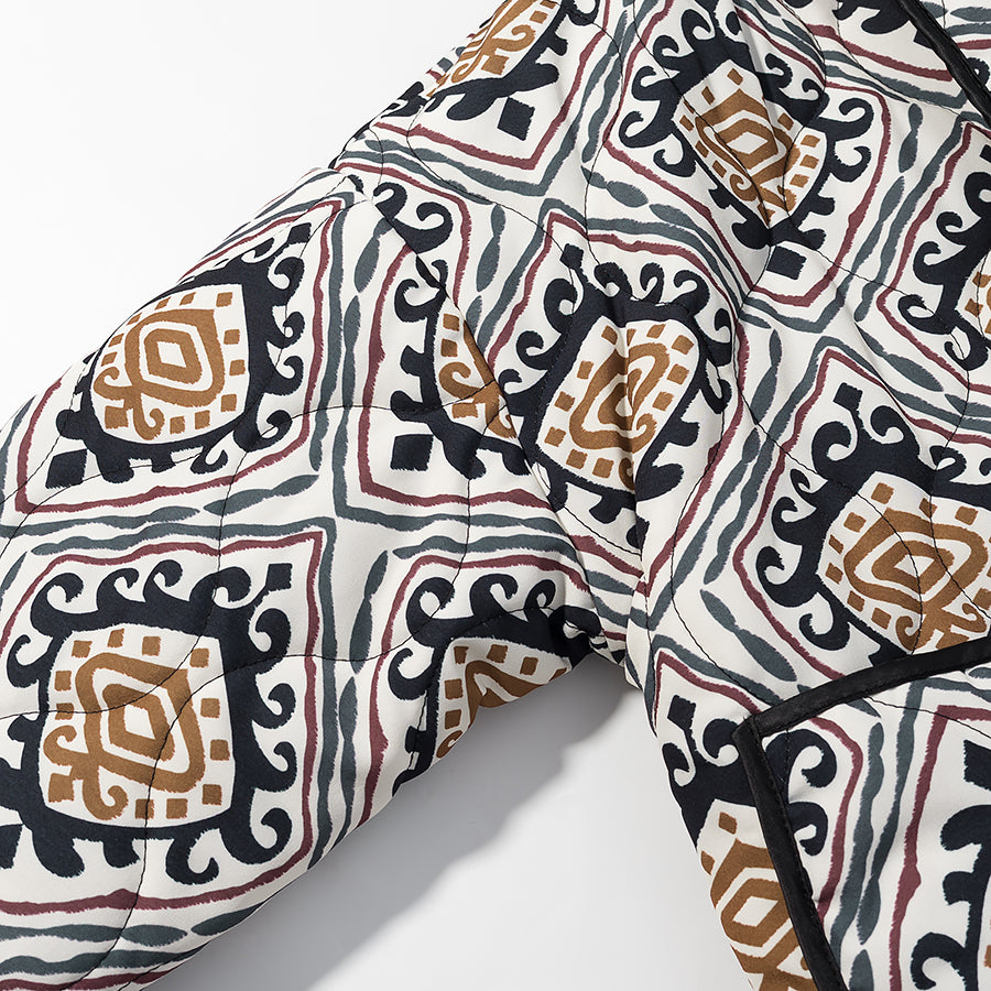 Langry fashion white and brown patterned quilted blanket with black trim for winter coat