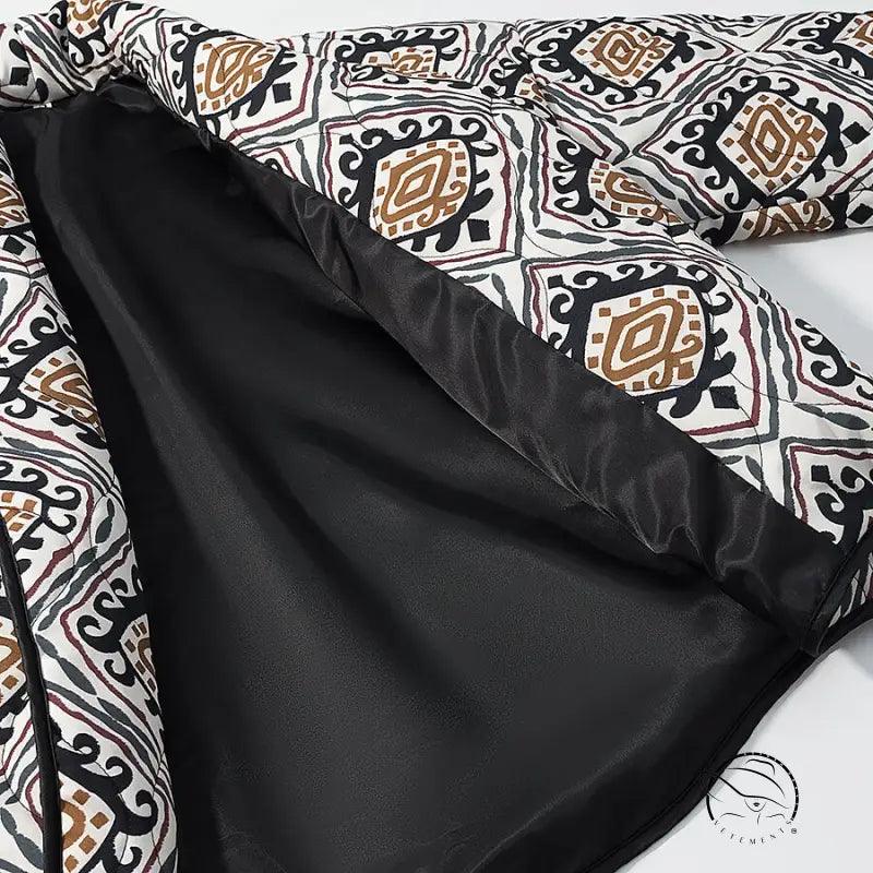 Langry fashion black and white geometric blanket on cotton-padded coat
