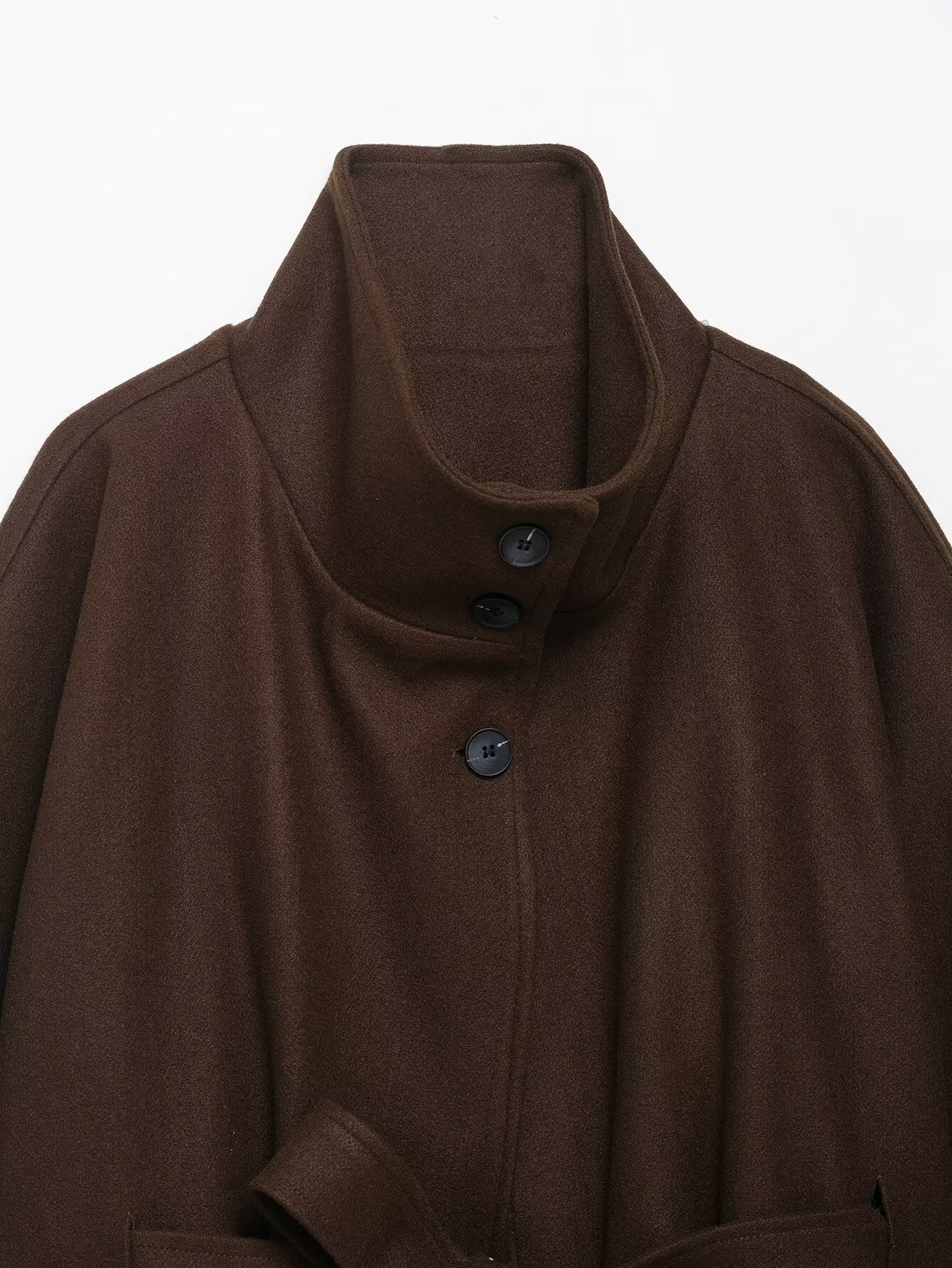 Graceful langry fashion brown wool cape coat with high collar