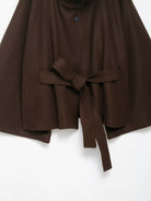 Graceful langry fashion woolen cape coat with bow waist in brown