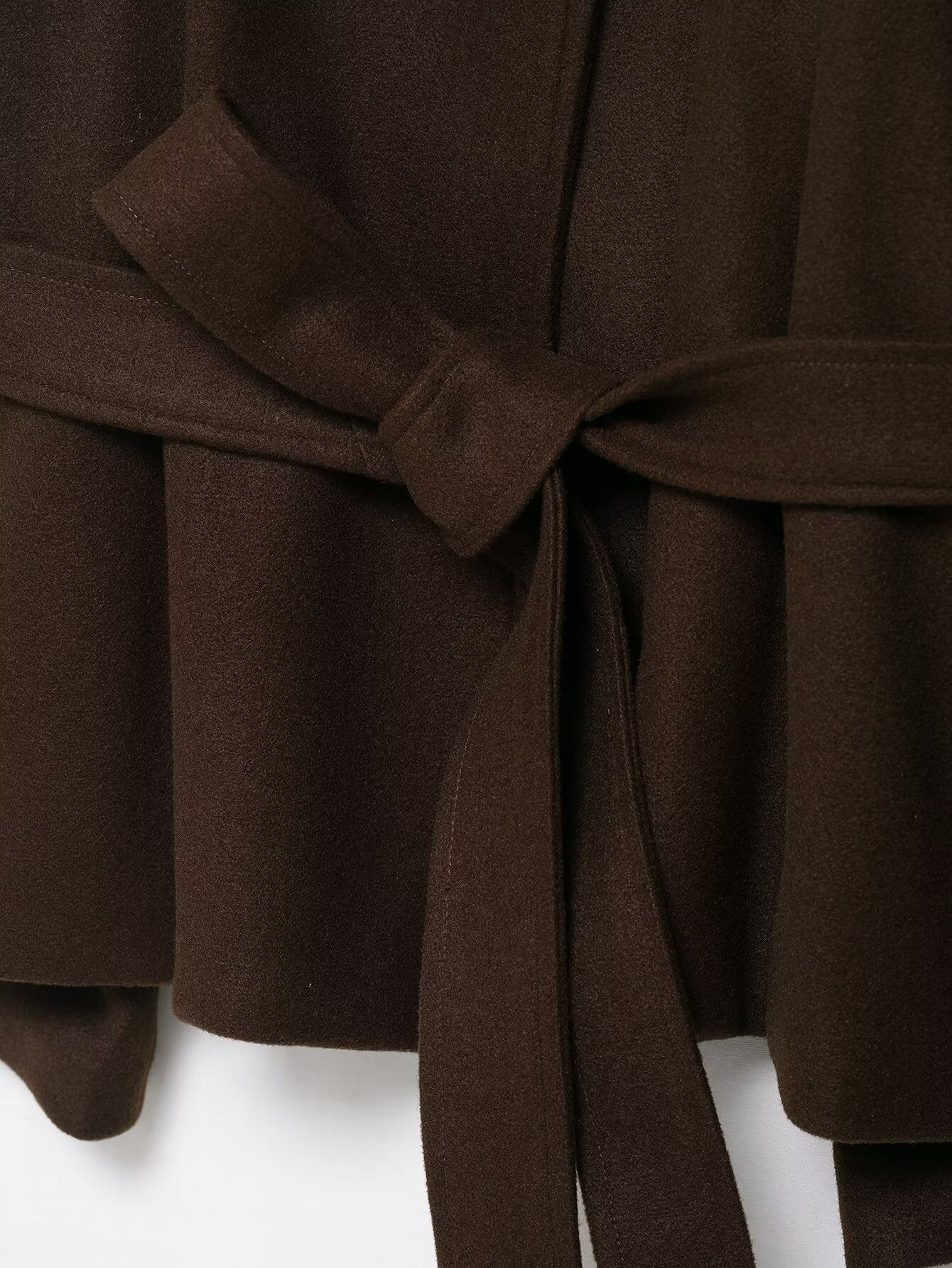 Langry fashion brown pleated skirt with bow belt in woolen cape coat