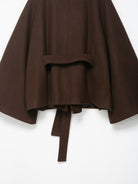 Langry fashionable brown wool cape coat with belt and asymmetrical hem