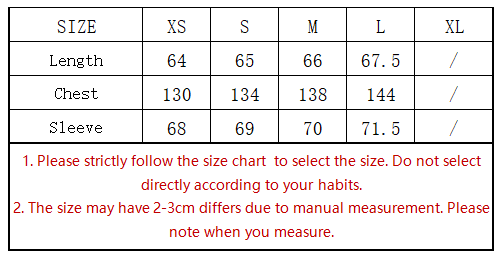 جدول مقاسات Langry fashion باللون الأبيض مع نص أسود وخطوط حمراء لمعطف الرأس الصوفي الأنيق