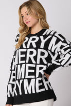 Black and white merry langry fashion sweater, fuzzy pullover