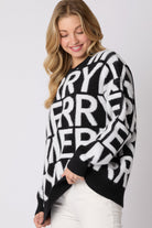 Black and white Langry fashion loose pullover with bold lettering