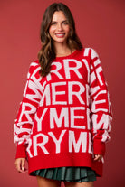 Red Langry Merry Text Oversized Winter Fashion Pullover