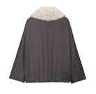 Langry fashion charcoal gray cape with white fur trim coat