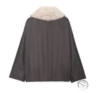 Charcoal gray fur effect neckline coat with white fur trim