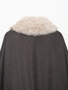 Langry fashion charcoal gray wool cape with white fur trim coat