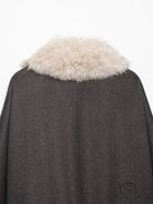 Charcoal gray wool cape with fur effect neckline trim