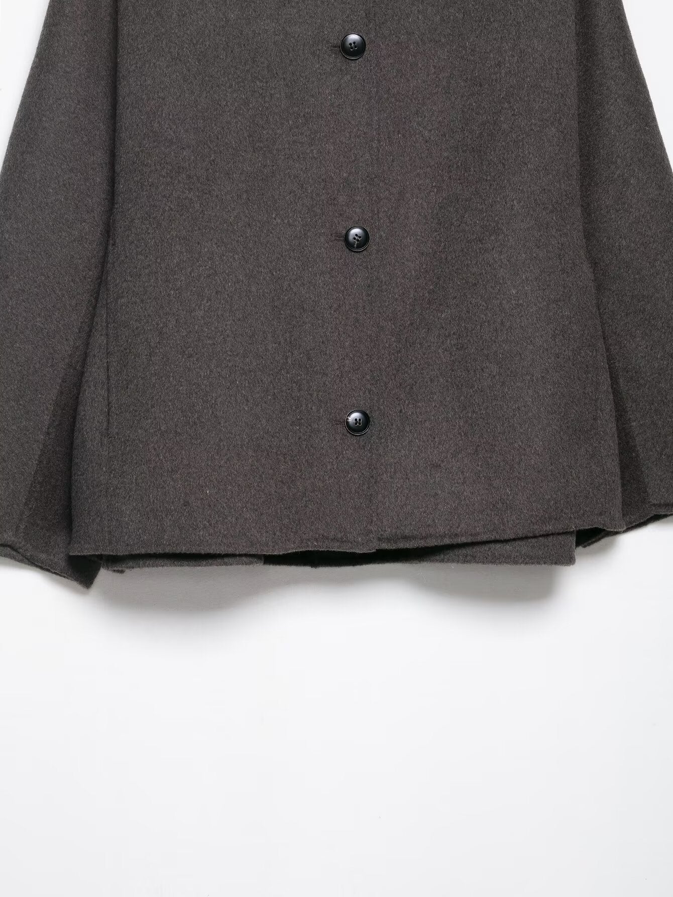 Langry fashion charcoal gray textured blazer with black buttons and wide lapels in fur effect neckline coat style