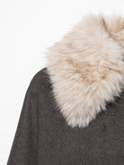 Luxurious langry fashion fur-trimmed charcoal gray coat with fox collar