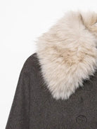 Fur effect neckline coat in charcoal gray with luxurious fox collar