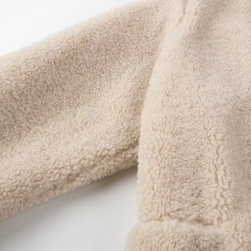 Langry fashion cream-colored sherpa blanket in elegant polo collar furry coat