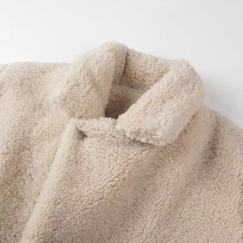 Elegant Langry polo collar furry sherpa coat in cream fashion ملابس