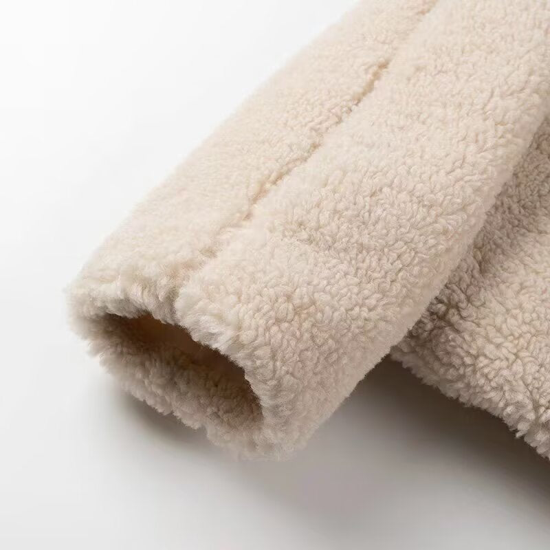 Langry fashion beige sherpa blanket in elegant polo collar furry coat
