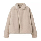 Elegant Langry polo collar furry beige teddy bear coat with pockets
