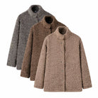 Langry fashion brown teddy bear coat with fuzzy texture and stand-up collar