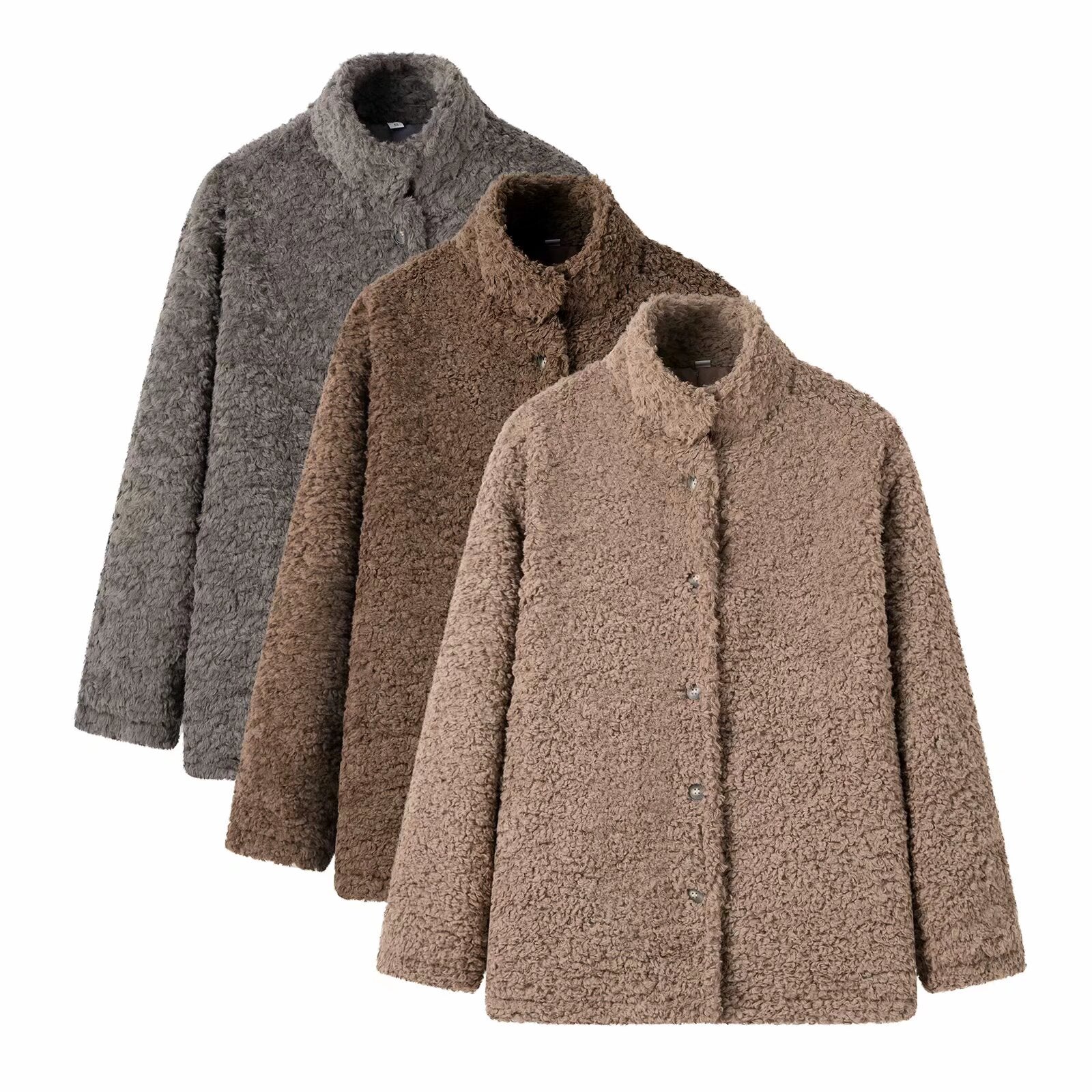 Langry fashion brown teddy bear coat with fuzzy texture and stand-up collar