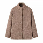 Langry taupe boucle teddy bear coat with notched collar, fashion ملابس