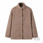Casual big fur terry coat in taupe boucle with notched collar