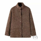 Casual big fur terry coat with brown teddy bear style, buttons and pockets