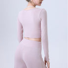 Langry soft lavender long-sleeved yoga crop top with textured waistband fashion ملابس