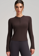 Sleek dark brown ribbed langry fashion top for yoga