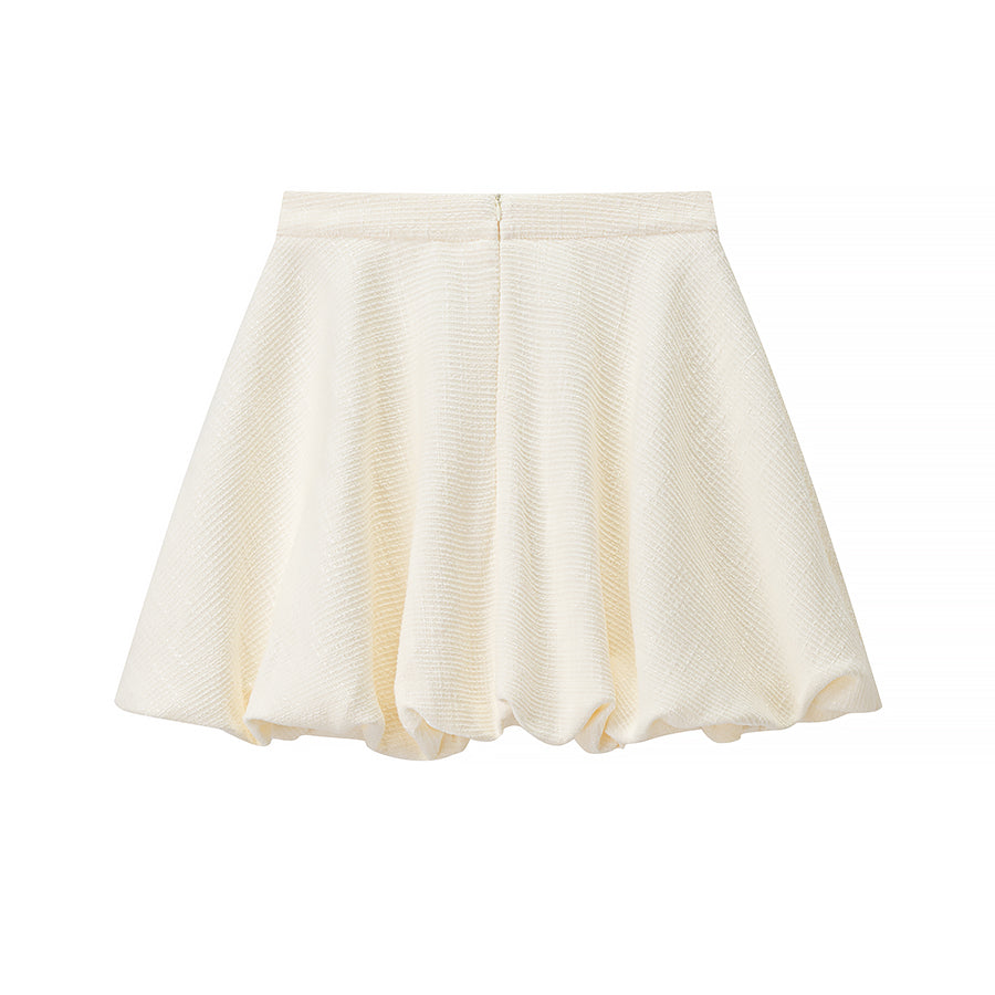 Cream pleated skirt in enchanting short sleeve bud top suit