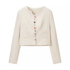 Langry fashion cream-colored cropped blazer with colorful buttons and pockets