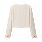 Langry cream-colored cropped blazer with heart buttons and sheen, classic fashion coat
