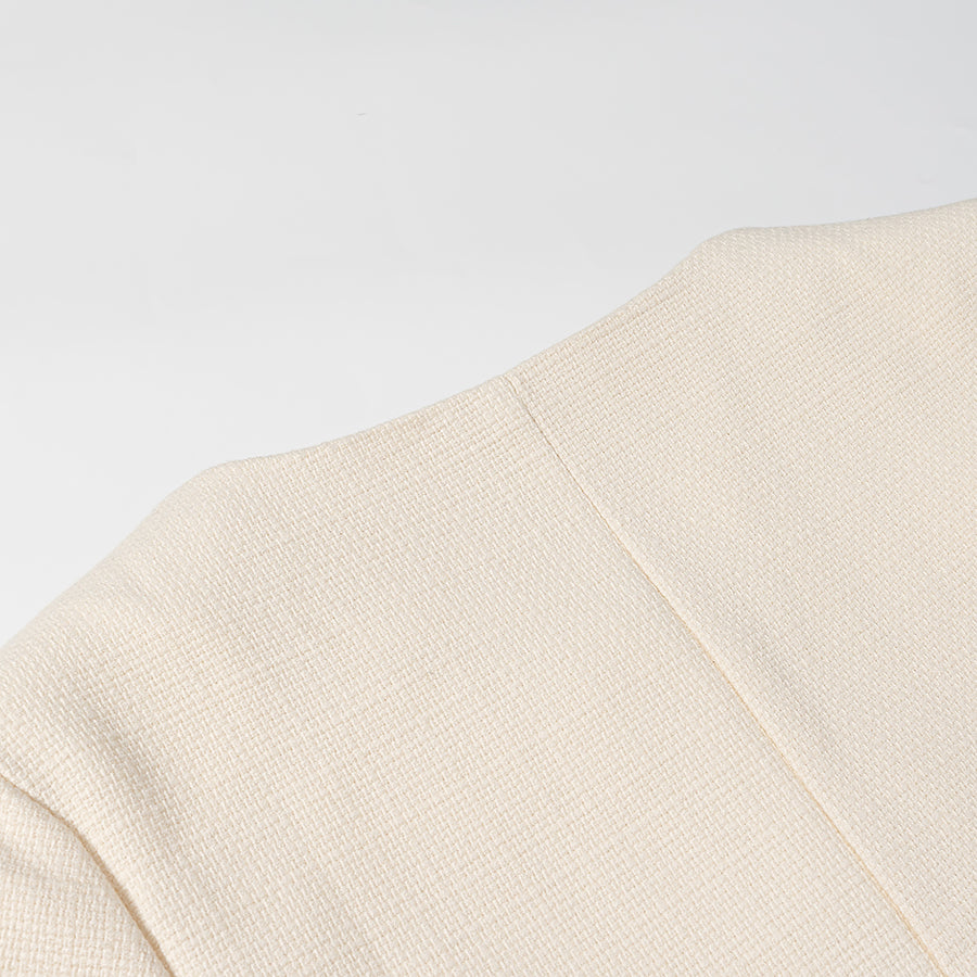 Langry fashion cream-colored textured sweater in classic short coat style