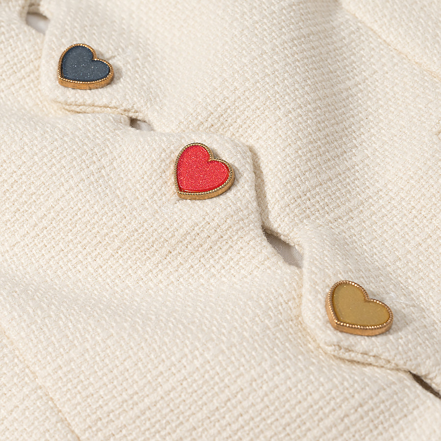 Heart-shaped buttons on Langry fashion cream sweater coat