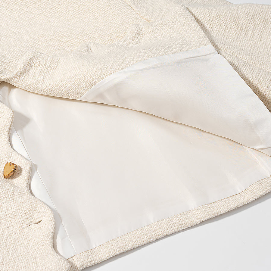 Classic Langry fashion coat with cream woven fabric and clear pocket