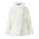 Langry fashion cream faux fur woolen jacket with high collar and cuffs