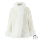 Langry fashion cream faux fur woolen jacket with high collar and cuffs