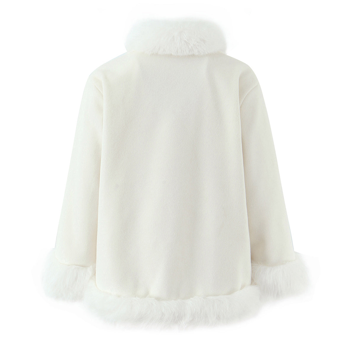Langry fashion cream faux fur wool jacket with high collar cuffs