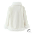Cream-colored faux fur langry fashion jacket with high collar and cuffs
