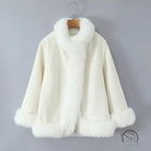 Elegant langry cream faux fur fashion coat with high collar and cuffs