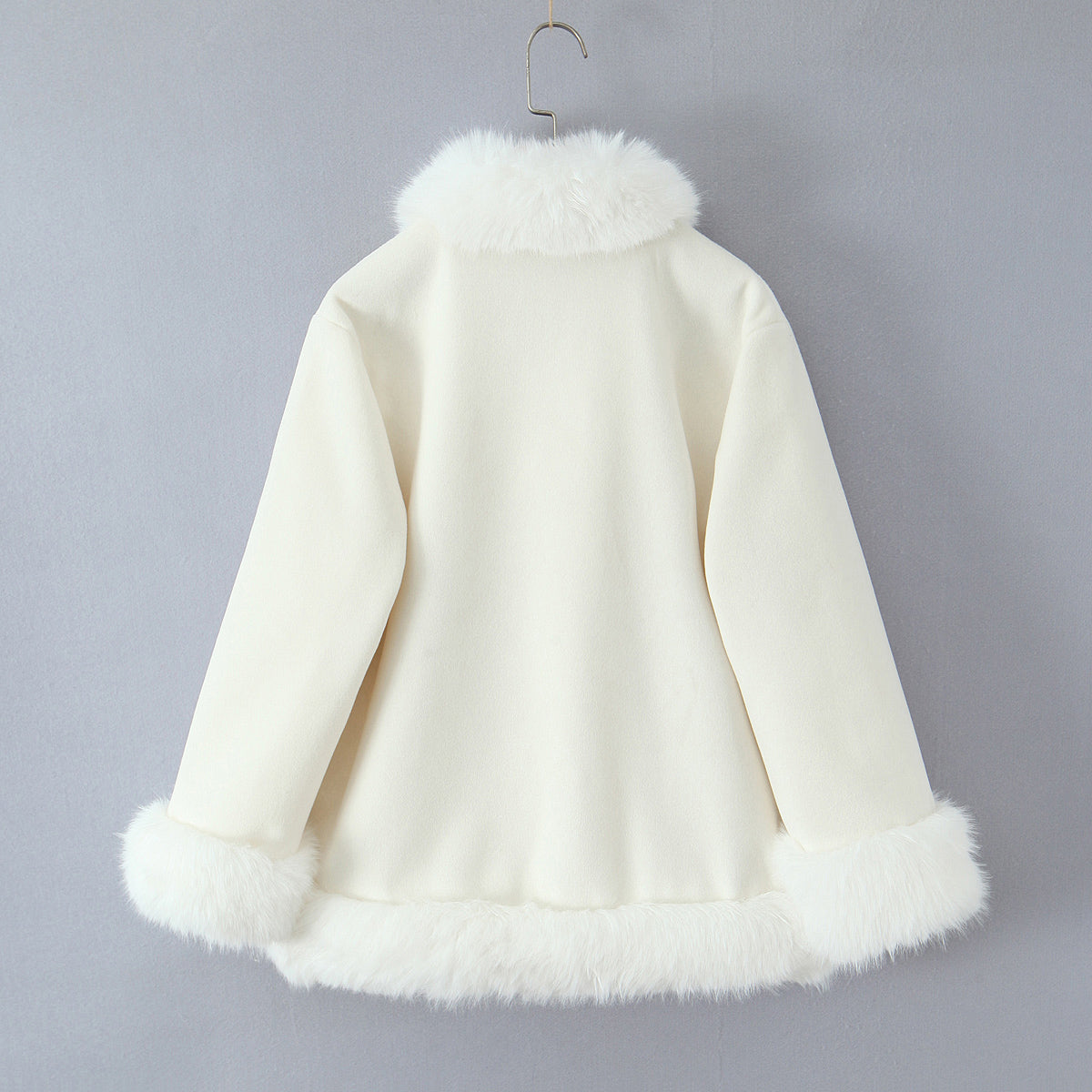 Elegant Langry cream faux fur hooded fashion jacket