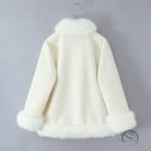 Elegant cream-colored faux fur hooded jacket in langry fashion style