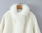 Elegant langry fashion cream fur-trimmed woolen jacket with soft texture
