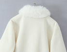 Elegant Langry fashion cream fur-trimmed hooded woolen jacket
